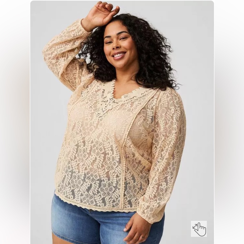 Lace Mix Long Sleeve Blouse Ivory size 3 — NWT